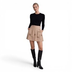 Anthropologie Leifnotes Bird Sequin Tan Novelty Mini Skirt Size 12‎